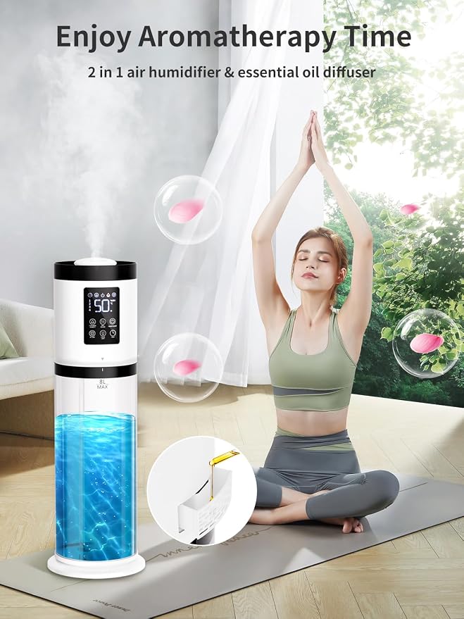 8L Humidifiers for Bedroom, 30dB Quiet, 500ft² Coverage, 60H Runtime, Top Fill, 3-in-1 Humidifier Large Room & Essential Oil Diffuser & Ambient Light, Sleep Mode, 16H Timer, Auto Shutoff Protection - Image 4