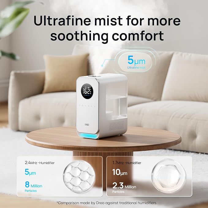 DREO Humidifiers for Bedroom, Top-filled Smart Quiet Cool Mist Humidifier for Large Room, 50 Hours Runtime for Home, Indoor Plants, Oil Diffuser & Nightlight for Baby Nusery, 5L, with Alexa/Google - Image 4