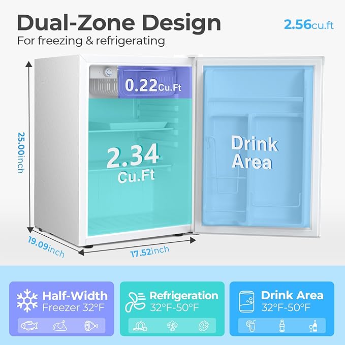 Antarctic Star 2.56 Cu.Ft. Mini Fridge with Freezer, Small Refrigerators with Adjustable Thermostat, Low Noise, Energy Saving, Compact Refrigerators for College Dorm, Office, Bedroom, Apartment, White - Image 2
