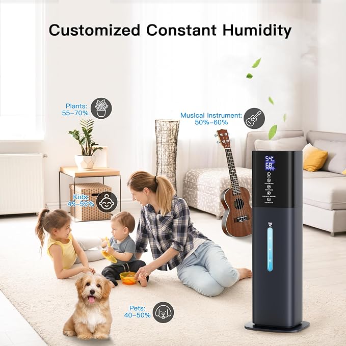 Humidifiers Large Room Bedroom with 7 Colors Light, 2.1Gal(8L) 3 Speed Quiet Ultrasonic Cool Mist Humidifier with 360° Nozzle, Humidity Setting, Timer,Aroma Box for Home Plant Baby Yoga Sleep (Blue) - Image 8