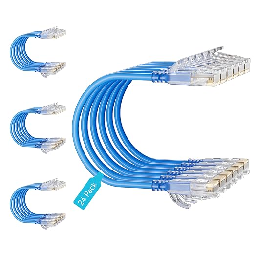 Cat6 Slim Patch Cables 3 Feet 24-Pack Blue, Cat6a Patch Cables 10Gbps 550MHz by Unknown