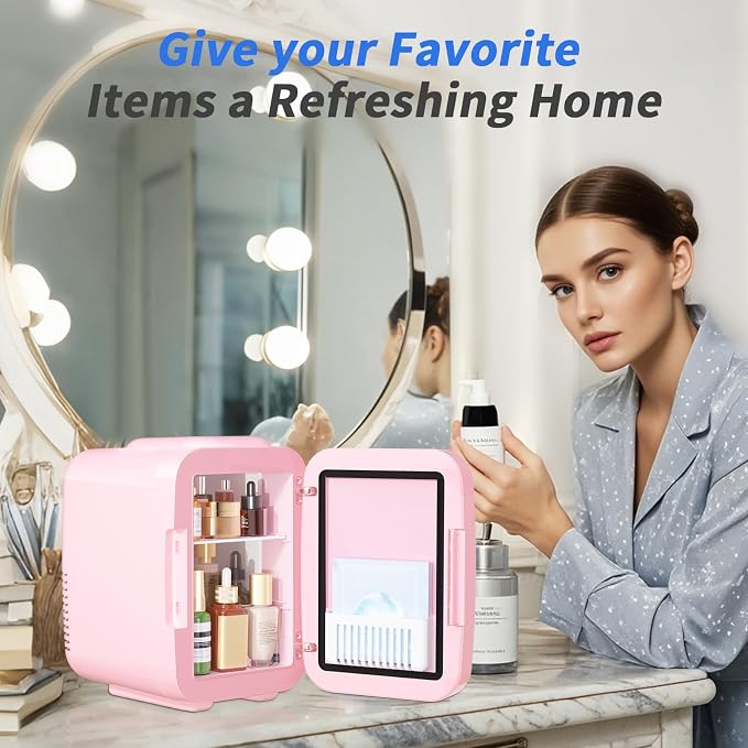 OSTBA Skincare Fridge Mini Fridge for Bedroom with Dimmable LED Mirror, 4Liter/6 Cans Cooler and Warmer for Makeup, Cosmetic, Beauty, Portable Refrigerator for Bedroom, Vanity, Office and Car - Image 8