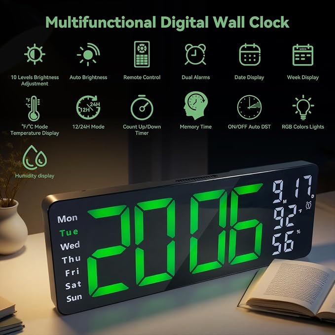 Digital Wall Clock Large Display, 17.3" Digital Clock - Image 2