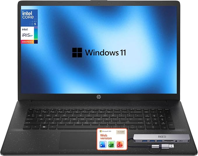 HP 2026 17.3” HD Laptop for Work & Home – 13th Gen Intel i5 Performance with Office 365 for The Web,12GB RAM 256GB SSD, Wi-Fi 6, Windows 11 Pro, Jet Black with Docking Station by Unknown
