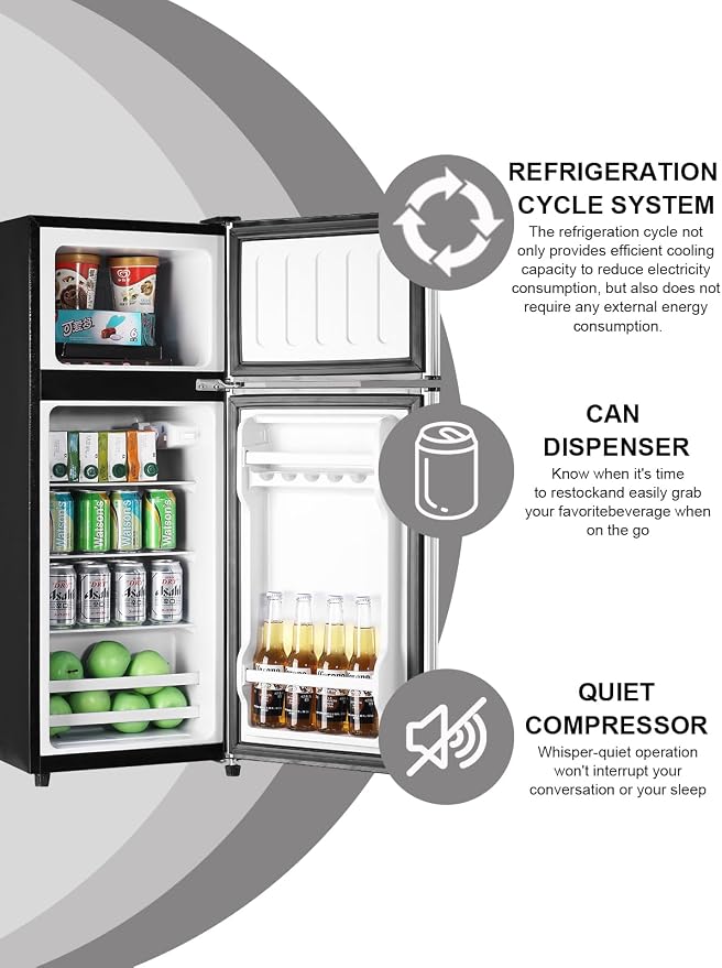 Refrigerator with Freezer 3.8 Cu.Ft Top-Freezer Compact frige Silver | 7 Level Adjustable Thermostat Control ,2 Door, Lock Fresh,Low noise,Low Power Consumption - Image 3