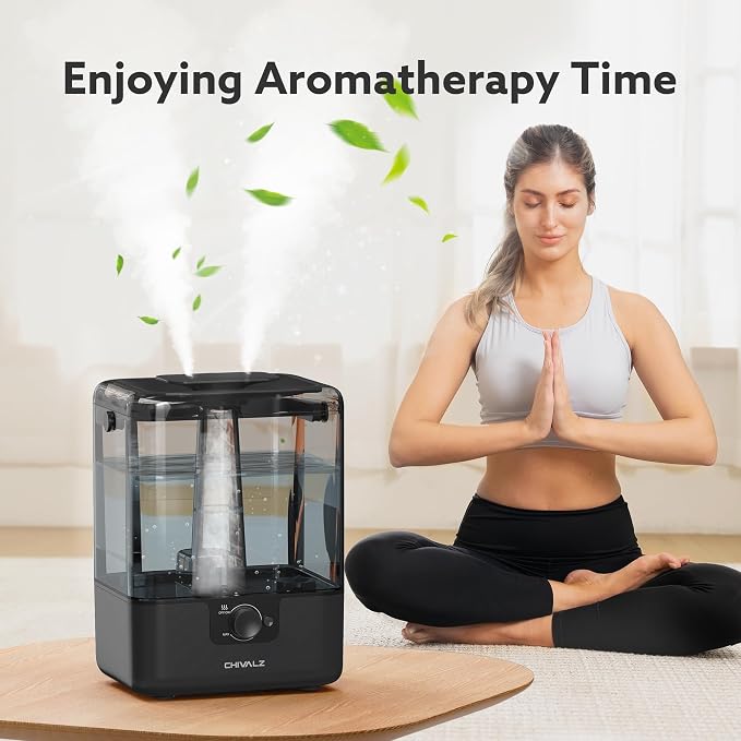 CHIVALZ Humidifiers for Bedroom Large Room Home, 6L Cool Mist Humidifier for Baby and Plant, Oil Diffuser, Top Fill Humidifier with Night Light, Quiet 26dB, Up to 50H, Black 1Pack - Image 4