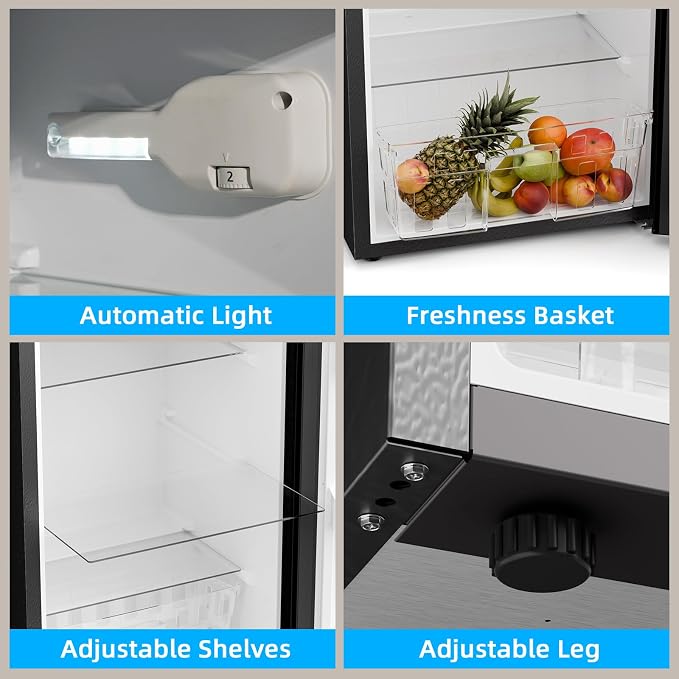 Antarctic Star Compact Refrigerator,4.5 Cu.Ft. Mini Separate Freezer Double 2-Door Adjustable Removable Shelves for Apartment/Dorm/Office,BLACK - Image 3