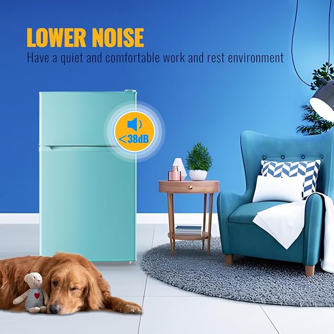 3.5 Cu.Ft Blue Mini Fridge With Freezer Compact Refrigerator for Dorm | Freestanding Fridge with 7 Level Adjustable Thermostat, Removable Shelves, Fast Cooling, Low Consumption - Image 7