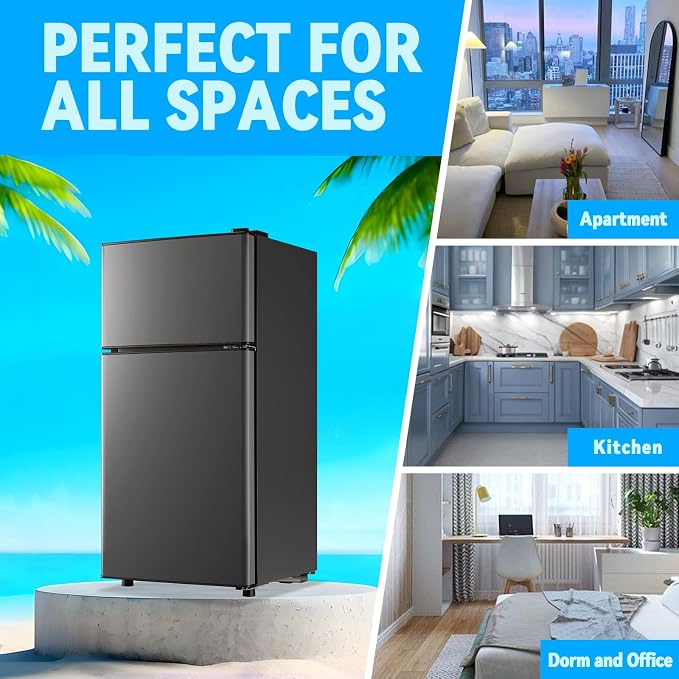 Fridge with Freezer Refrigerator Freezer Double Doors 7 Modes Temp Suit for Apartment Bedroom Office Dark Gray - Image 5