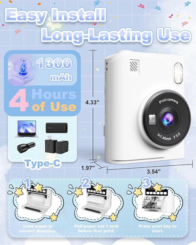 Instant Print Camera for Kids, 1080P Instant Digital Print Cameras for Toddler - Image 4