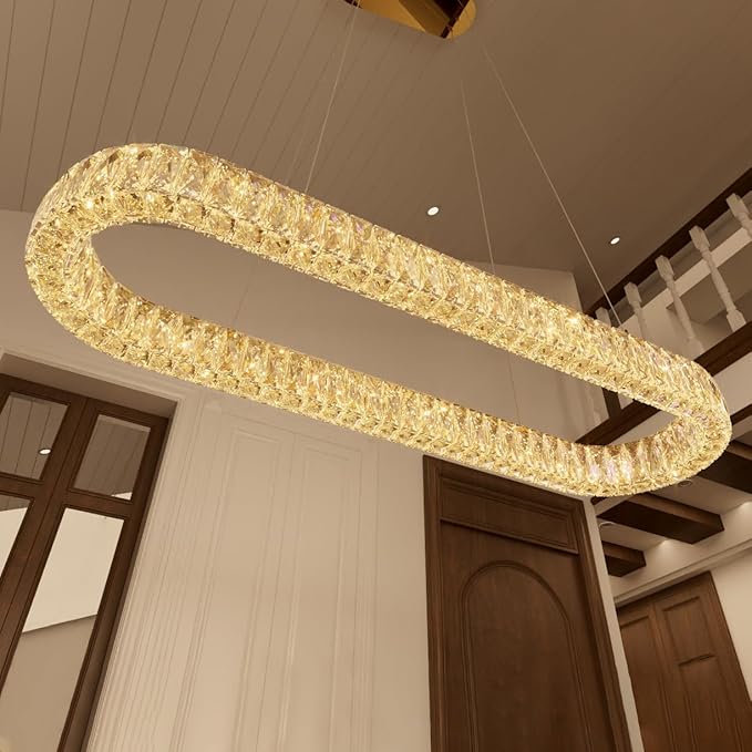 HAIXIANG Crystal 59 Inch Long Chandelier Modern Dimmable LED Chandeliers by HAIXIANG