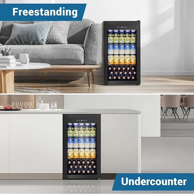 Velivi Mini Fridge 3.2 Cu.Ft Small Beverage Refrigerator 126 Can Lockable Drink Cooler with Glass Door, Safety Lock, for Beer Soda Black | 126 Can Drink Cooler with Glass Door, Safety Lock, for Beer Soda Black - Image 7