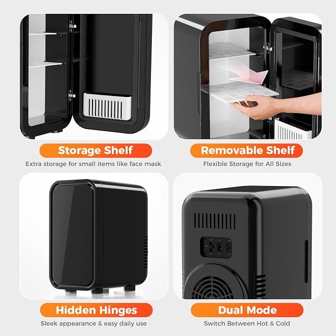 OSTBA Mini Fridge for Skincare, 6 Liter/8 Can 110V AC/ 12V DC Portable Thermoelectric Cooler Refrigerators for Bedroom, Skincare, Beverage, Office, Dorm Room and Car, Black - Image 5