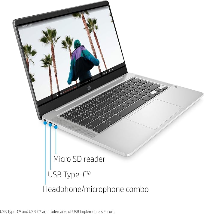 HP 14 Chromebook 14in HD Intel 4-core CPU 4GB RAM 64GB eMMC (Renewed) - Image 2