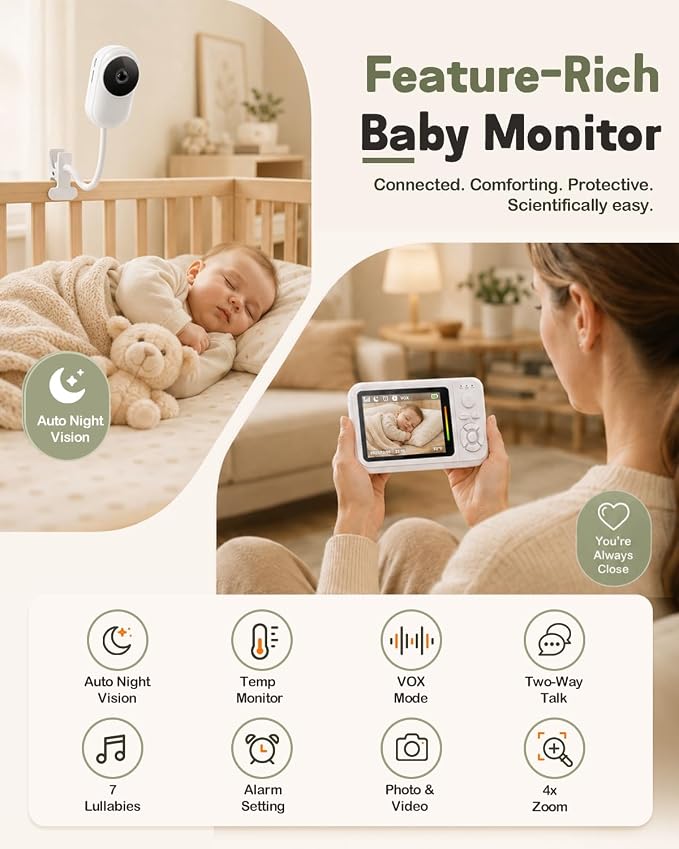 Baby Monitor with Camera and Audio, 2.8" Screen Baby Monitor No Wifi with Clip - Image 2