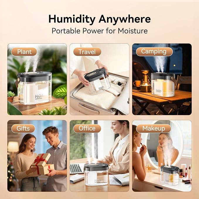 DIGIX Rechargeable Portable Humidifier-Smart Display,Night Light,Easy Clean,1.4L Small Humidifiers for Bedroom Baby, Personal Mini Humidifier for Travel Home Plants,3 Mist Modes, Auto Shut-Off (Black) - Image 9
