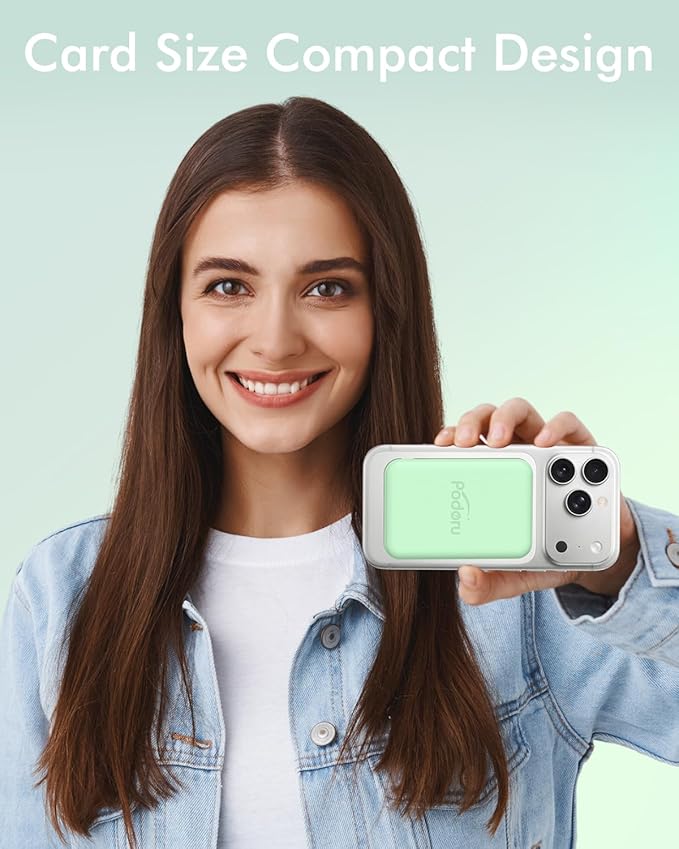 podoru for Magsafe Battery Pack, 5000mAh Magnetic Power Bank with Type-C Cable 20W PD Fast Charging Lighting Input Wireless Portable Charger for iPhone 17/16/15/14/13/12/ All Series-Green - Image 4