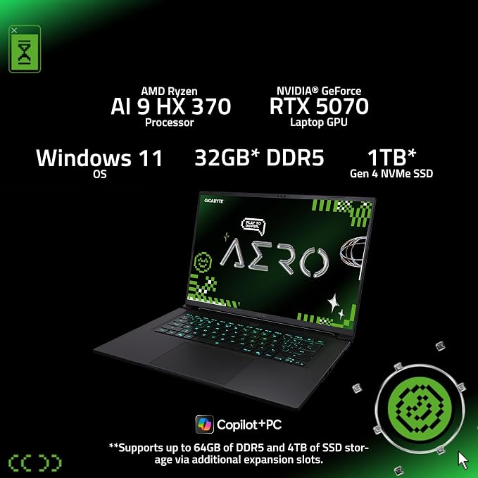 GIGABYTE AERO X16, Copilot+ PC - 165Hz 2560x1600 WQXGA - Manufactured by NVIDIA GeForce RTX 5070 - AMD Ryzen AI 9 HX 370-1TB SSD with 32GB DDR5 RAM - Windows 11 Home - Space Gray - 2WHA3USC64AH - Image 21