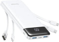 Charmast Portable Charger with Built in Cables, Power Bank with Cords Wires, Slim 10000mAh Travel Battery Pack 6 Outputs 3 Inputs 3A Fast Charging for Samsung Google Pixel LG Moto iPhone iPad by Charmast