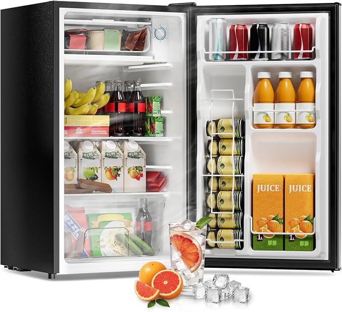 3.2 Cu Ft Mini Fridge with Freezer, Single Door Upright Freezer | Energy Efficient, Large Capacity, Reversible Door, ETL Certified, Small Refrigerator for Bedroom, Office & Dorm, Silver by Frostorm