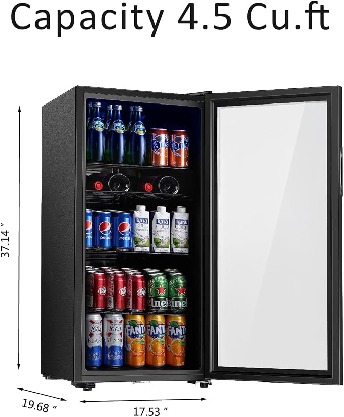 Saeoola Beverage Refrigerator, 4.5 Cu.ft Mini Fridge with Double Glass Door, Cooler for Soda, Beer or Wine for Home, Office or Bar with Adjustable Removable Shelves (Black) - Image 5
