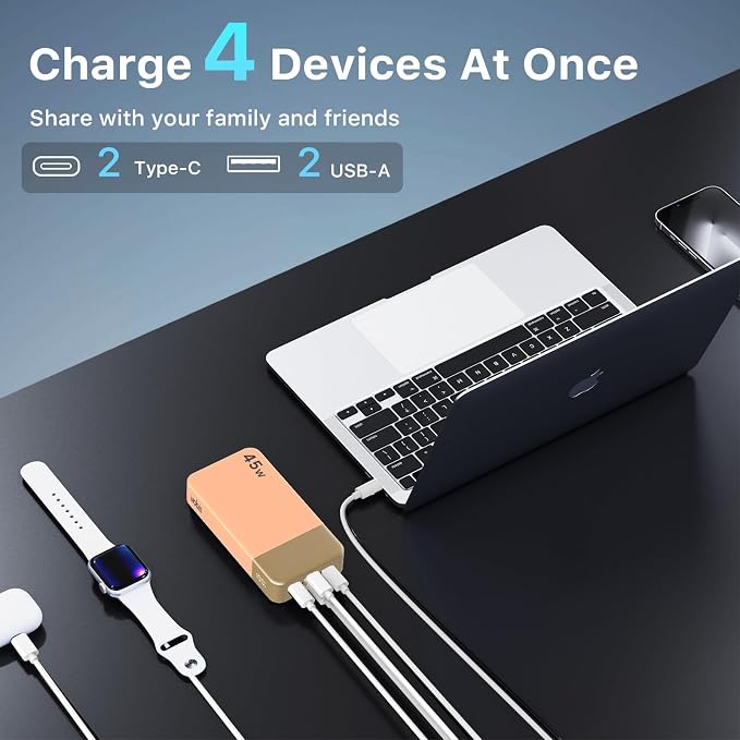 NOBIS Portable Charger, 20000mAh Power Bank, 45W Power Bank Fast Charging, Battery Pack with C to C Cable, Battery Bank with Digital Display for Phone Android Laptop etc (Orange) - Image 4