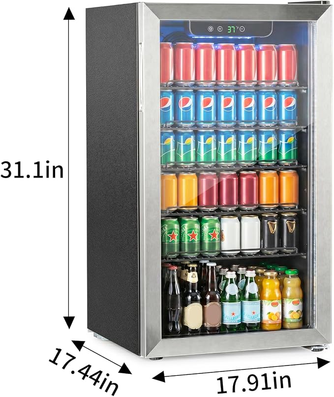 Erivess Mini Fridge 126Can Beverage Refrigerator Cooler Glass Door for Soda | 3.2 Cu Ft Drink Fridge for Home/Bar/Office with LED Display, Digital Temperature Control, Removable Shelves for Wine, Silver - Image 5