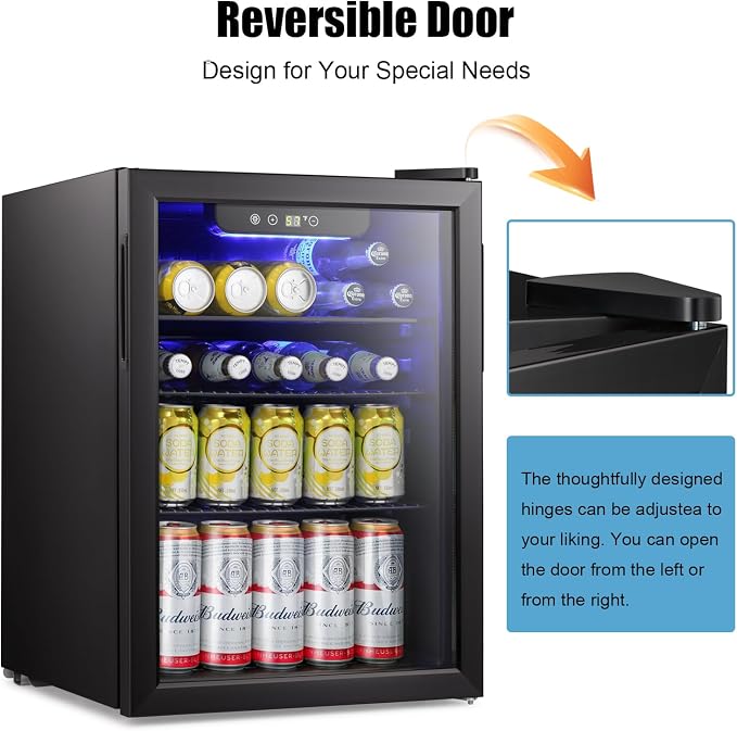 Antarctic Star Beverage Refrigerator Cooler-95 Can Mini Fridge Glass Door for Soda Beer Wine Stainless Steel Glass Door Small Drink Dispenser Digital Display for Home, Office Bar,2.4cu.ft - Image 4