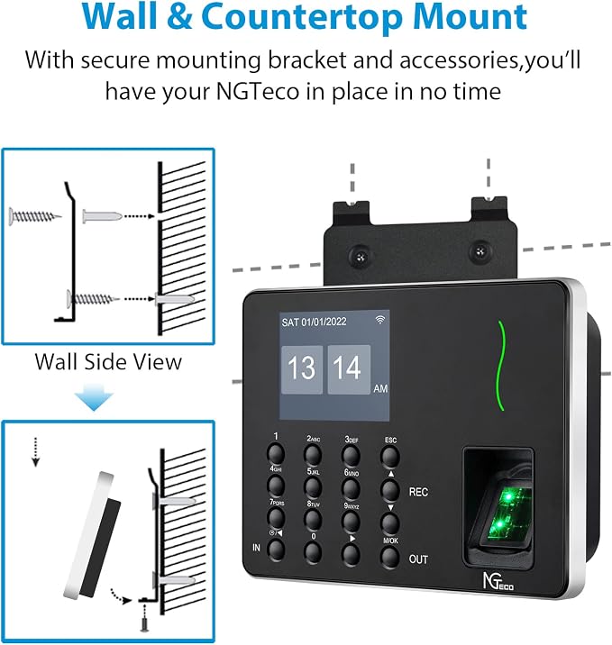 NGTeco Time Clocks for Employees Small Business, W3 2.4GHz WiFi Biometric - Image 5