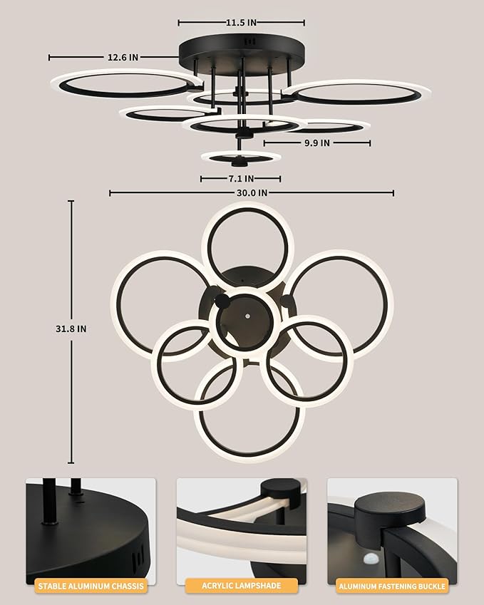 Smart LED Ceiling Light, 7-Ring Modern Flush Mount Fixture, 130W Dimmable - Image 5