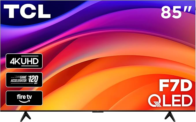 TCL 85-Inch F7D Series 4K QLED (85F7D 2026 Model) with Dolby Vision HDR & Dolby Atmos Smart TV with Fire TV, Alexa+, Game Accelerator 120, High Brightness+ LED Backlight, Dolby Atmos and Voice Control by TCL