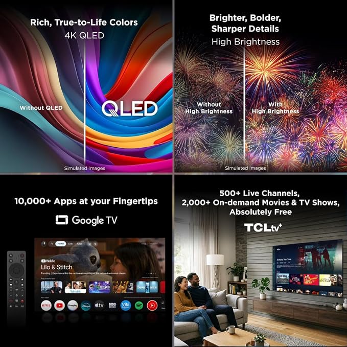 TCL 50" Q51K Q Series Q-LED 4K UHD HDR+ with Google TV Dolby Atmos + DTS Virtual:X, Motion Rate 240, AIPQ Processor, Auto Game Mode, Bluetooth + Free Wall Mount (2025) (Renewed) - Image 7