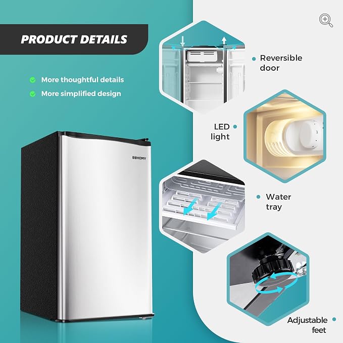 EUHOMY 3.2 Cu.Ft Mini Fridge with Freezer, Single Door Compact Refrigerator, Energy Saving, Mini Refrigerator Adjustable Thermostat, Mini fridge for Bedroom, Dorm, Office, Silver - Image 5