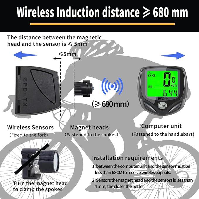 Bike Speedometer, Bicycle odometers, Bicycle Speedometer Wireless Cycle Bike - Image 4