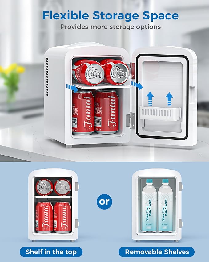 Electactic Mini Fridge, 4L/6 Cans Cooler & Warmer for Bedroom Office | Portable Compact Refrigerator for Skincare, Drink, Cosmetics, Energy Saving, Low Noise, 120V AC/12V DC for Home & Car Use - Image 5