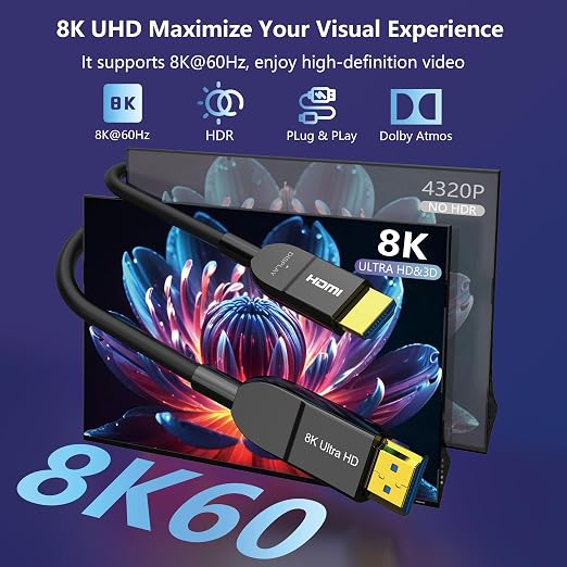 8K Fiber Optic HDMI Cable 6FT, Long Active HDMI 2.1 Cable 48Gbps Ultra High - Image 2