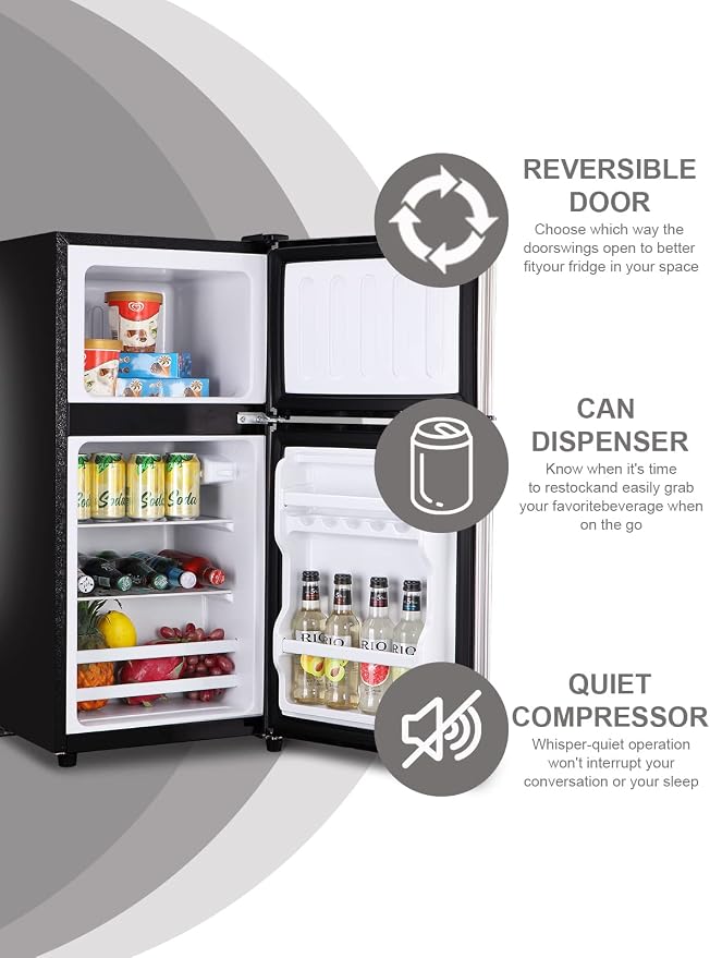 Top-Freezer Refrigerator 3.5 Cu.Ft Mini Fridge with Freezer 2 Door Silver | 7 Level Adjustable Thermostat Control , Lock Fresh,Low noise,Low Power Consumption - Image 5