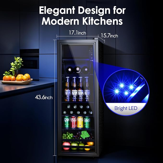 Anypro Beverage Refrigerator Cooler 4.8 Cu.Ft, Mini Fridge with Freeze with Glass Door for Soda Beer or Wine, Small Drink Dispenser Machine for Home Office Bar, 7 Temperatures, Adjustable Shelves - Image 2