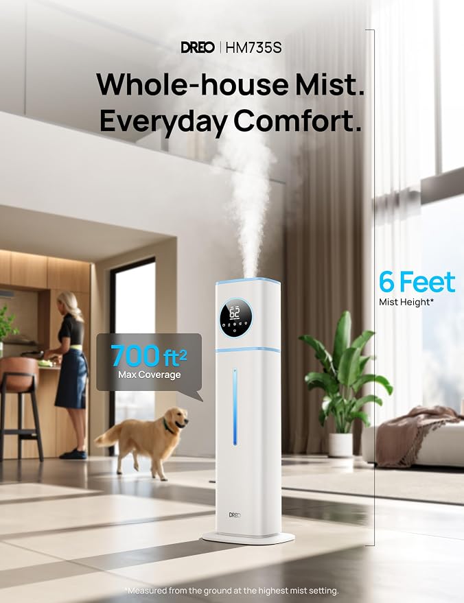 DREO HM735S 11L Smart Humidifier Large Room 700 ft², 100H Cool Mist Air Humidifiers for Bedroom, Top-Fill, Clean Tank Technology, 26dB, Auto Mode, Aroma Box, RGB, Remote & APP Control, Baby, Blue - Image 2