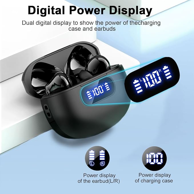 Wekily Wireless Earbuds, Bluetooth 5.3 Headphones LED Power Display, 2026 New Wireless Earphones, 4 ENC Noise Cancelling Mic, HiFi Stereo, 48H Playtime Mini Case IP7 Waterproof for Sport Walk - Image 3