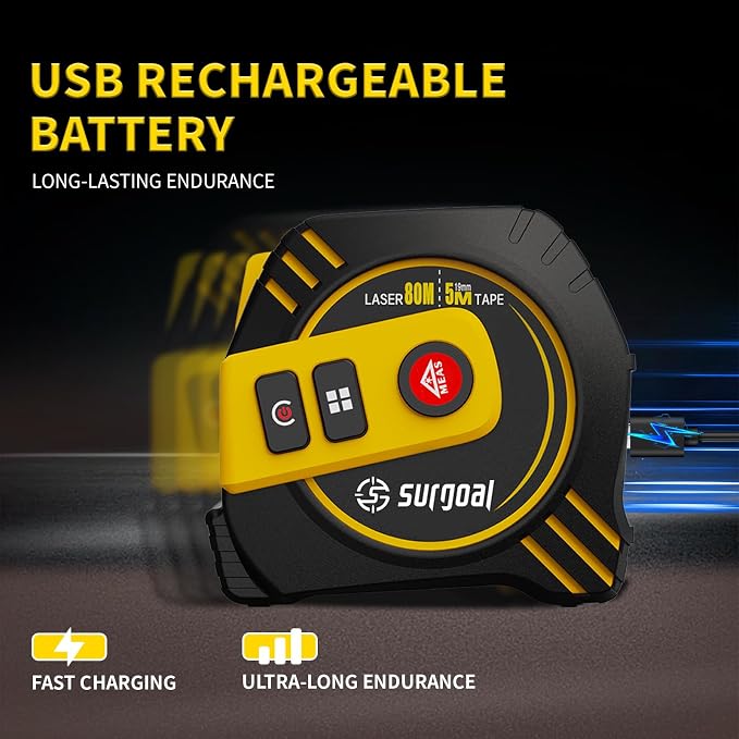 2-in-1 Laser Tape Measure 262ft Rechargeable Digital Tape Measure - Image 6