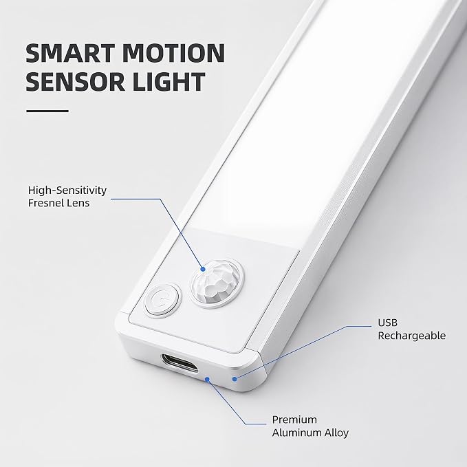 Under Cabinet Lighting: 10 Inch 3-Color Dimmable Rechargeable Motion Sensor - Image 5