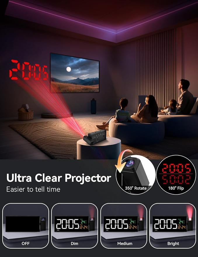 Netzu Projection Clock for Bedroom Ceiling, Alarm Clocks - Image 2