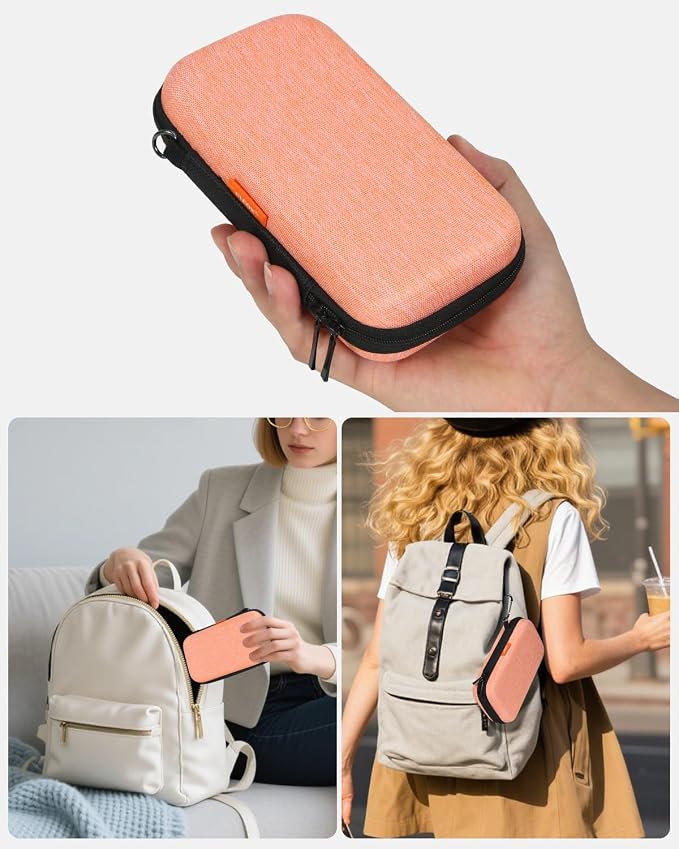Light-Orange Small Carrying Case Universal Travel Case for Sandisk, Samsung SSD, Earbuds, Cable, Hard Disk, MP3 Player - Portable Storage Pouch Bag - Shockproof Electronic Accessories Organizer - Image 7