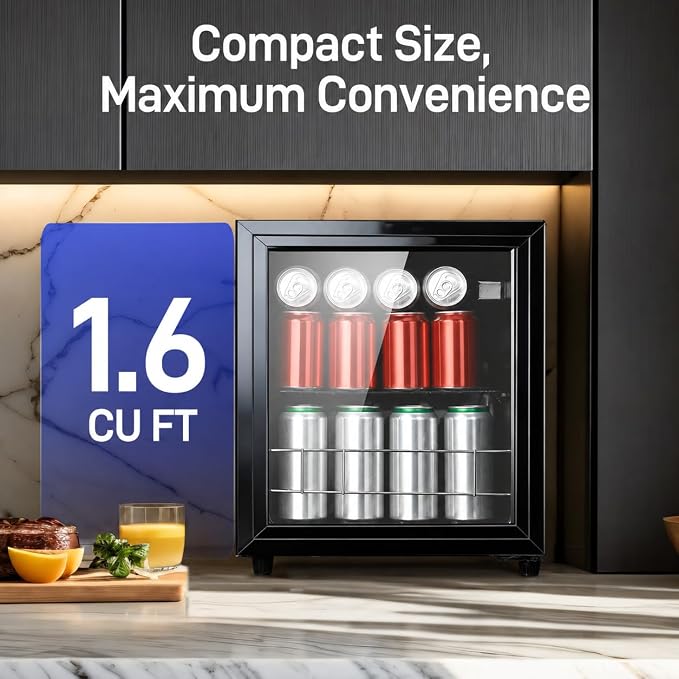 Anypro Beverage Refrigerator Cooler, 1.6 Cu.Ft Drink Fridge with Tempered Glass Door, 60 Cans, Wine & Beer Refrigerator for Office, Bedroom & Bar, 7-Level Temperature Control, Adjustable Shelf (12 Oz) - Image 2