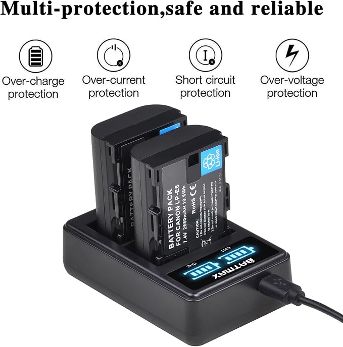 Batmax 2Pcs 2650mAh LP-E6 LP-E6N Battery + LED Dual Charger - Image 5