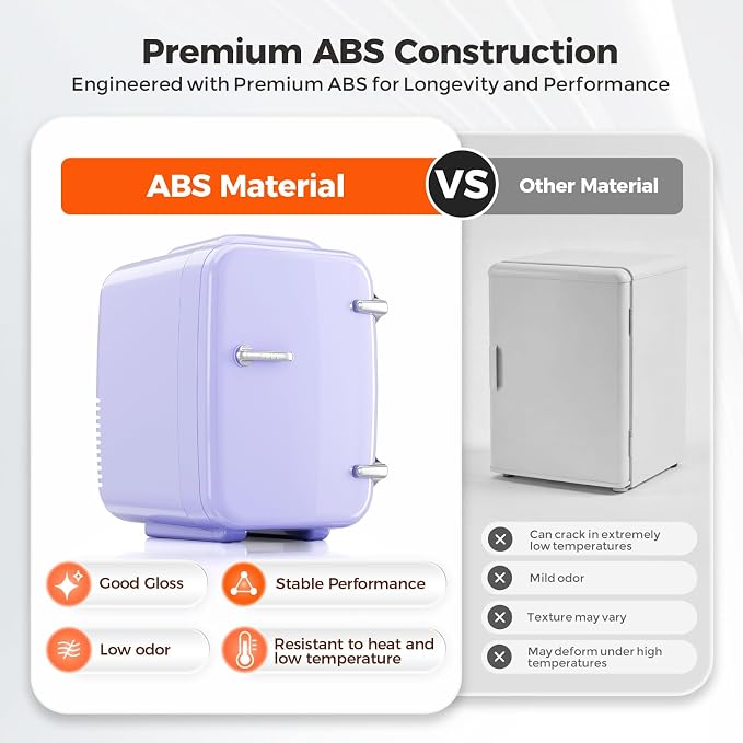 OSTBA Mini Fridge, 4 Liter/6 Can Mini Makeup Fridge, 110V AC/ 12V DC Portable Thermoelectric Cooler&Warmer for Skincare, Drink, Cosmetic, Medicine, Small fridge for Bedroom, Office, Dorm, Car, Purple - Image 6