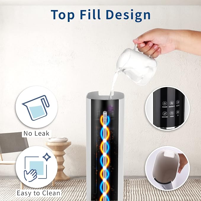 Ultrasonic Cool Mist Humidifier for Large Room Bedroom, Top Fill Humidifier(9L/2.38Gals) for Baby Adults, Smart & Remote Control, Last 60 Hours - Image 4