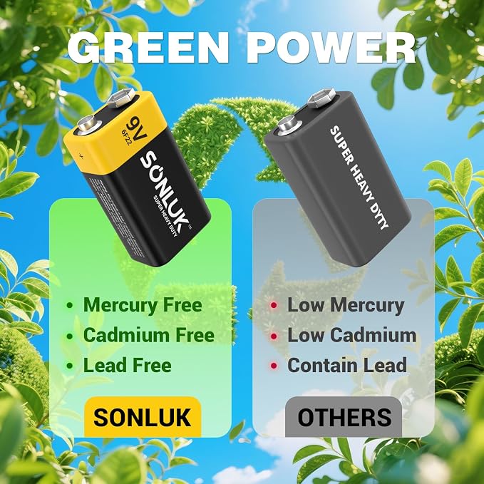 9V Batteries 10 Pack Carbon Zinc 6F22 Square 9 Volt Battery - Image 4