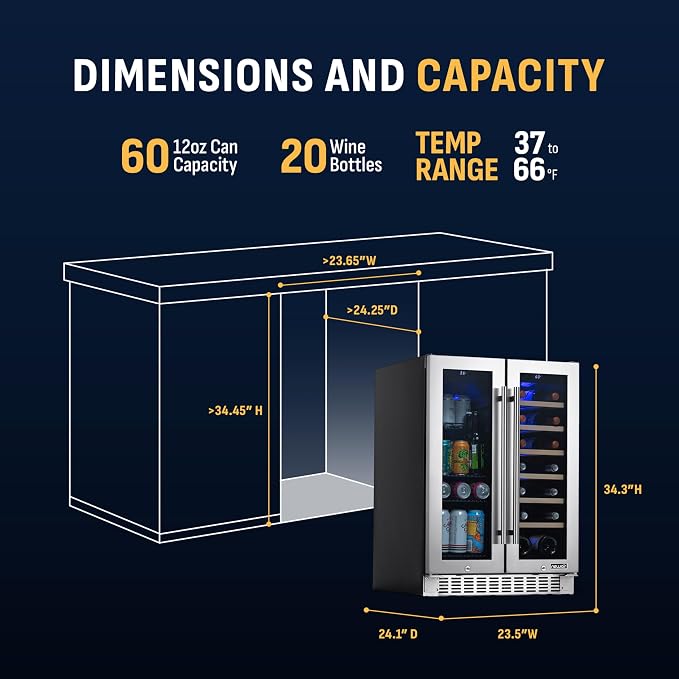 NewAir 24" Dual Zone Beverage Refrigerator & Wine Cooler for 18 Bottles & 60 Cans | Freestanding or Built-In Under Counter Mini Fridge for Beer, Wine and Soda | Stainless Steel - Image 5